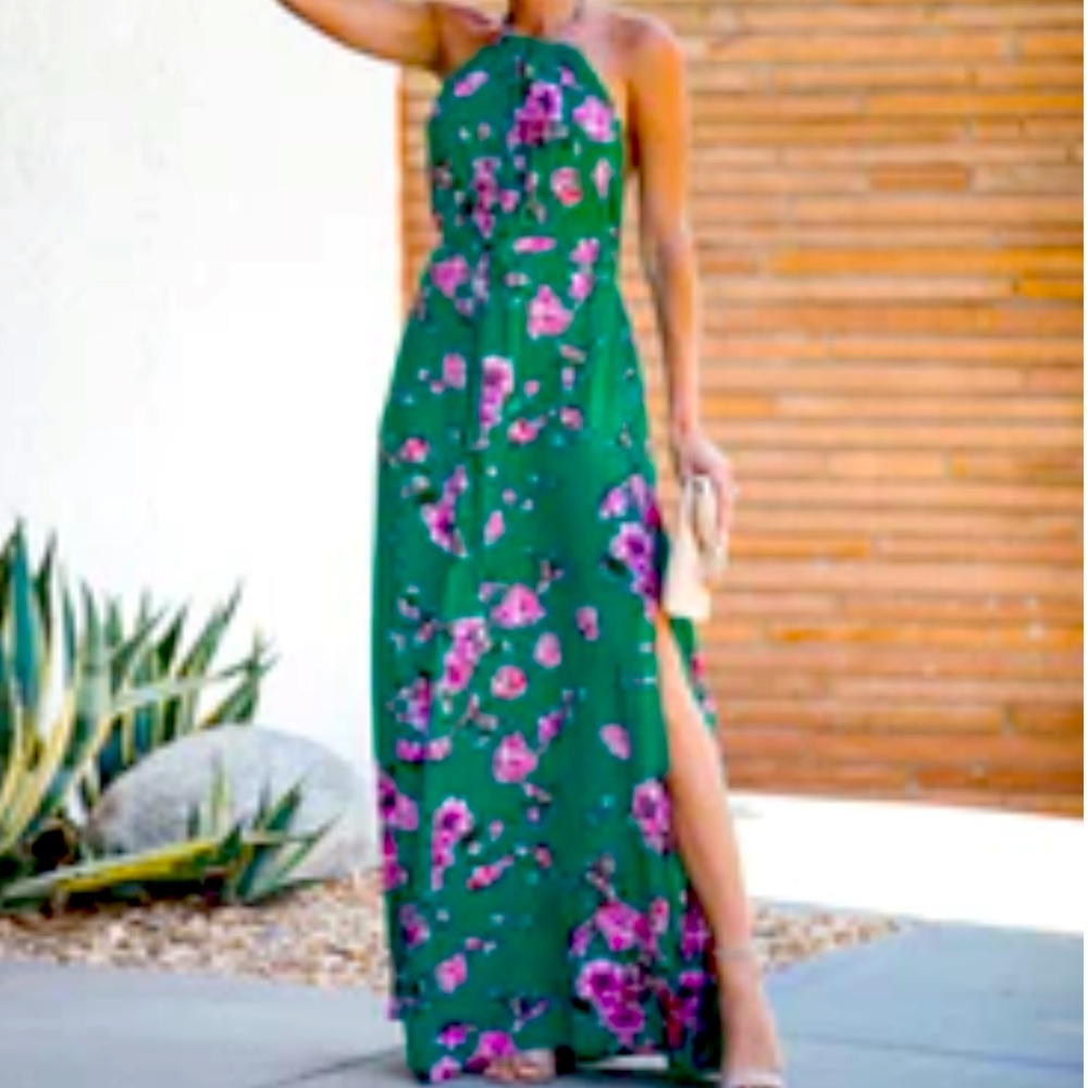 New! Vici Conservatory Of Flowers Halter Slit Maxi Dress